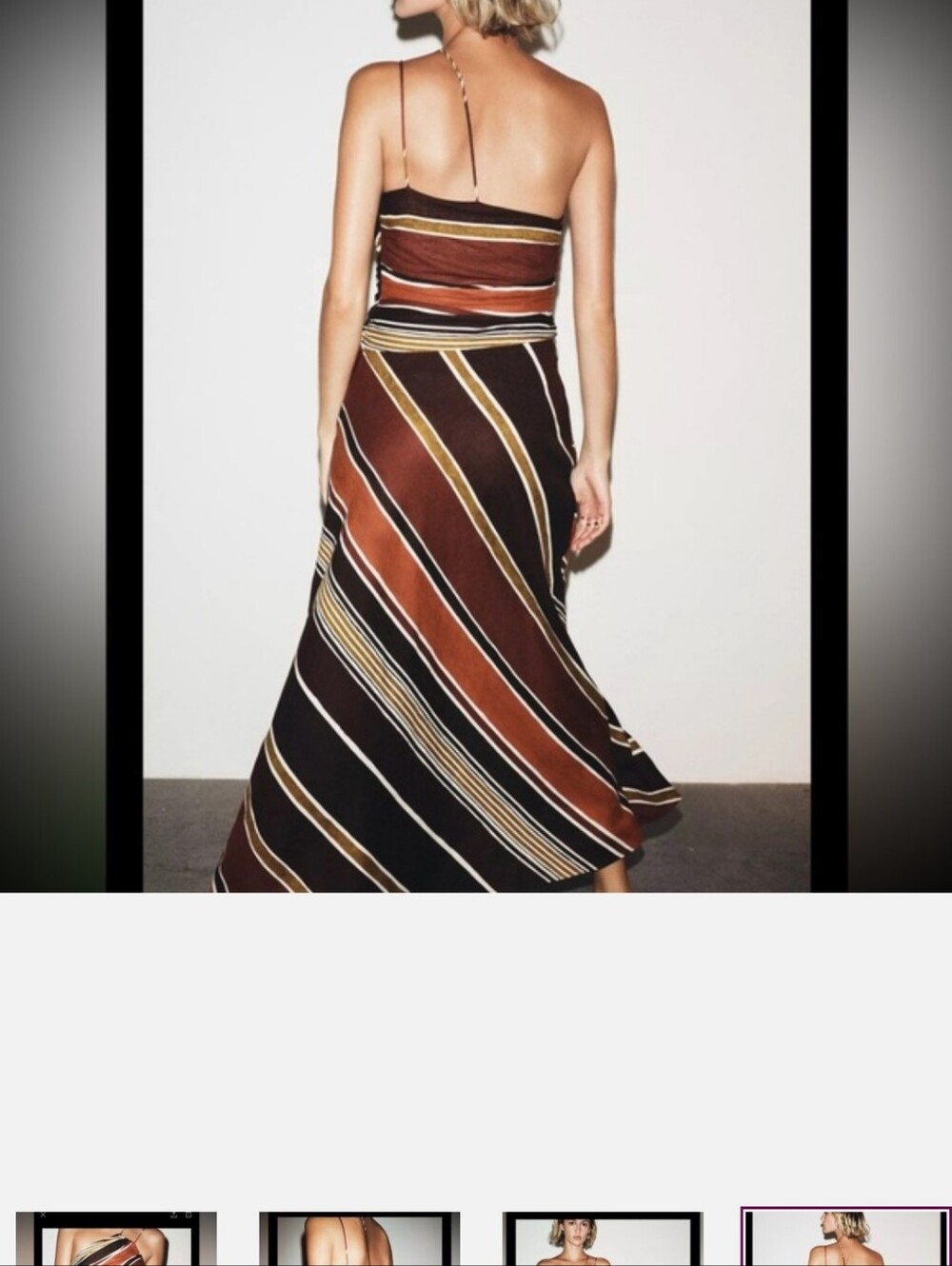 One-Shoulder Striped Midi Dress in Brown and Rust - Picture 6 of 10